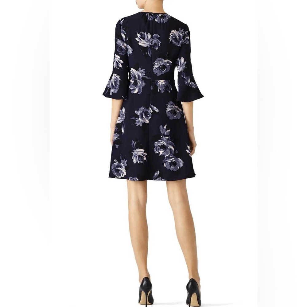 Kate Spade Night Rose Crepe Dress Size 4 NWT Navy Floral Bell Sleeve A-Line - Picture 3 of 9